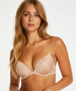 Mode-Lingeriewinkel 6 Voorgevormde Push-up Beugel Bh Transparant Back - Beige