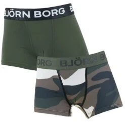 BJØRN BORG Björn Borg Jongens Performance 2-pack Microfiber Boxers Camo Groen