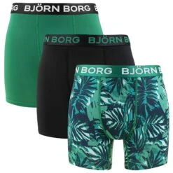 BJØRN BORG Björn Borg Performance 3-pack Boxers Leafs Groen & Zwart