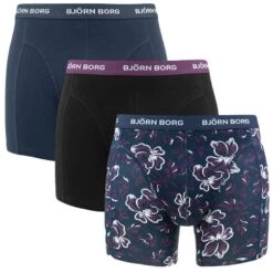 BJØRN BORG Björn Borg Cotton Stretch 3-pack Boxers Flower Sketch Blauw & Zwart