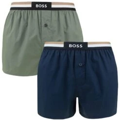 Hugo Boss BOSS 2-pack Wijde Boxershorts Signature Stripe Groen & Blauw