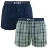 Hugo Boss BOSS 2-pack Wijde Boxershorts Print Blocks Groen & Blauw
