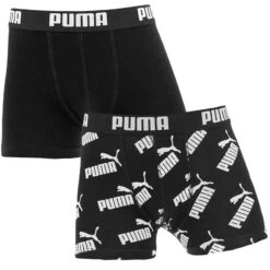 PUMA Jongens 2-pack Boxers AOP Logo Zwart