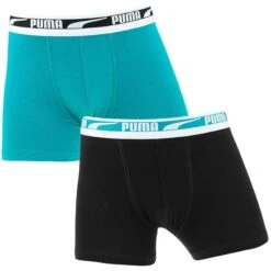 PUMA Jongens 2-pack Boxers Multi Logo Zwart & Blauw