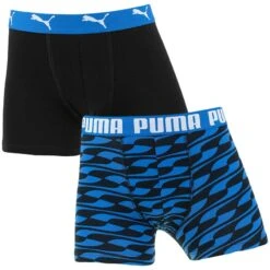 PUMA Jongens 2-pack Boxers Formstrip Print Blauw & Zwart