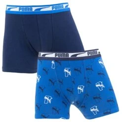 PUMA Jongens Everyday 2-pack Boxers Logo & Initial Blauw