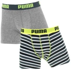 PUMA Jongens 2-pack Boxers Printed Stripes Zwart & Wit