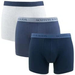 Scotch & Soda 3-pack Boxers Basic Herringbone Blauw & Grijs